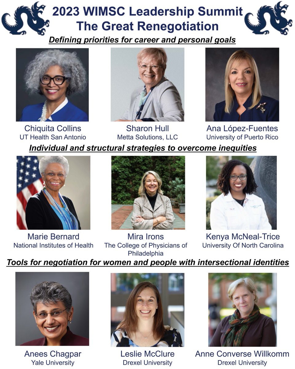 DrexelWimsc's tweet image. Join us for our 2023 WIMSC Leadership Summit!
We have 3 amazing panels on the theme of "The Great Renegotiation" to discuss strategies, tools, and resources to successfully negotiate your priorities.
Fri, Feb 10, 12-4 EST
Free, Virtual
Register:
drexel.edu/medicine/about…