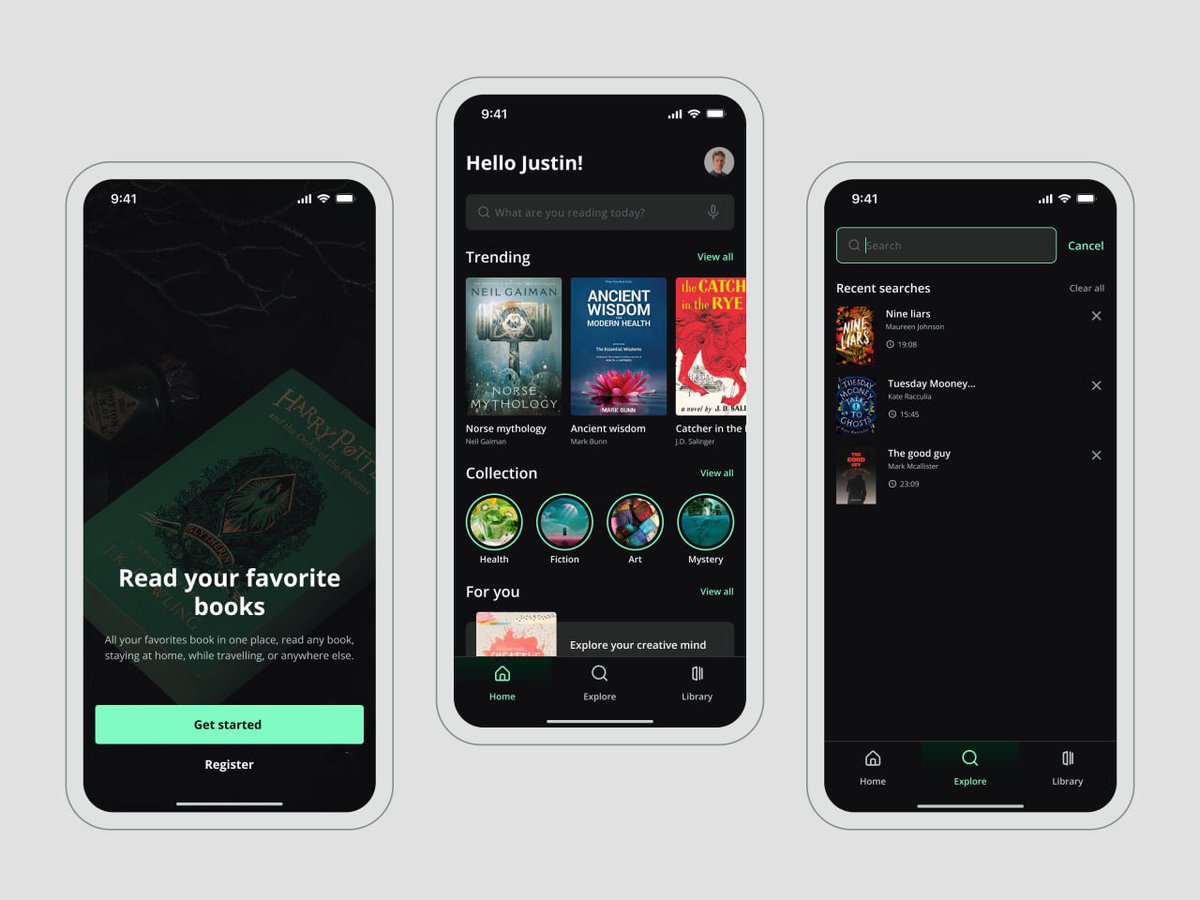 AugustineDaphne's tweet photo. #o91
Day 11 of #DailyUI “Curated for you”
I designed these 3 screens ebook app where users can browse and read books of any genre.
#TechHouse #ebook #APP #UI #TECH4ALL #Reading https://t.co/dY9sUwZPsa