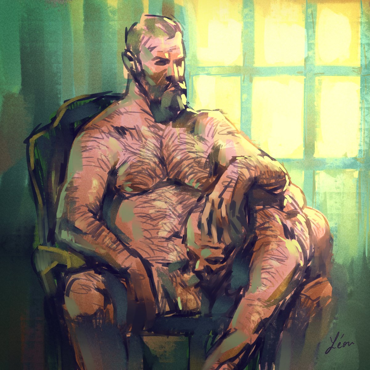 Speed painting during a horny evening...
#digitalpainting #gayart #hairymen #gaybear