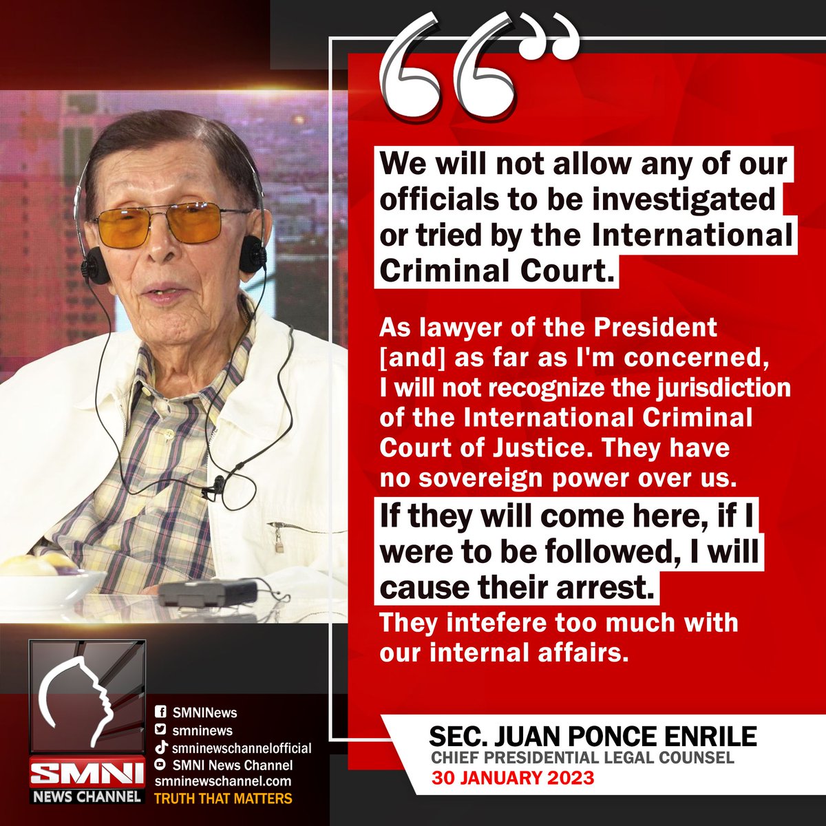 smninews's tweet photo. Enrile wants ICC reps arrested if they come to the Philippines. https://t.co/xbuSiEAuOS