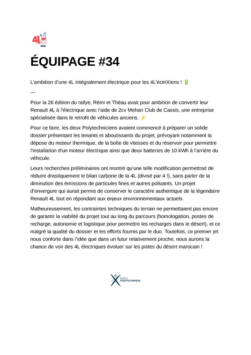 4L_Trophy's tweet photo. Projets #4Lab parrainés par @NorautoFr 🧪
—
L’ambition d’une 4L intégralement électrique pour Rémi et Théau, deux étudiants de l'école @Polytechnique ! 🔋
—
+ d'infos sur le 𝟰𝗟 𝗟𝗮𝗯 x parrainé par #Norauto
👉 https://t.co/14vFqS03Qw https://t.co/2KlvPYkkin