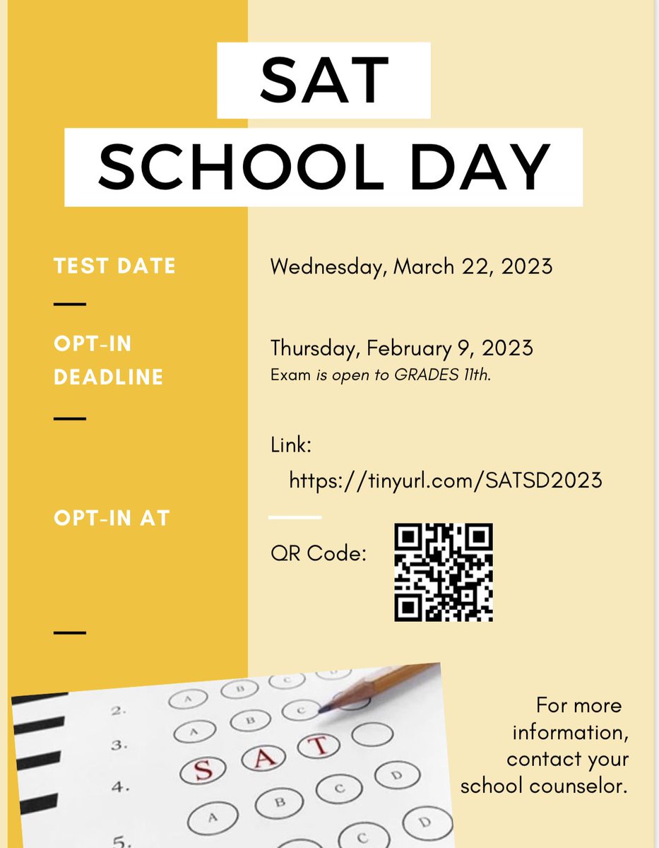 ehs_counselors's tweet photo. Juniors, register for the SAT School Day by February 9th at https://t.co/Yd5LLMztTK https://t.co/piHFXYB23G