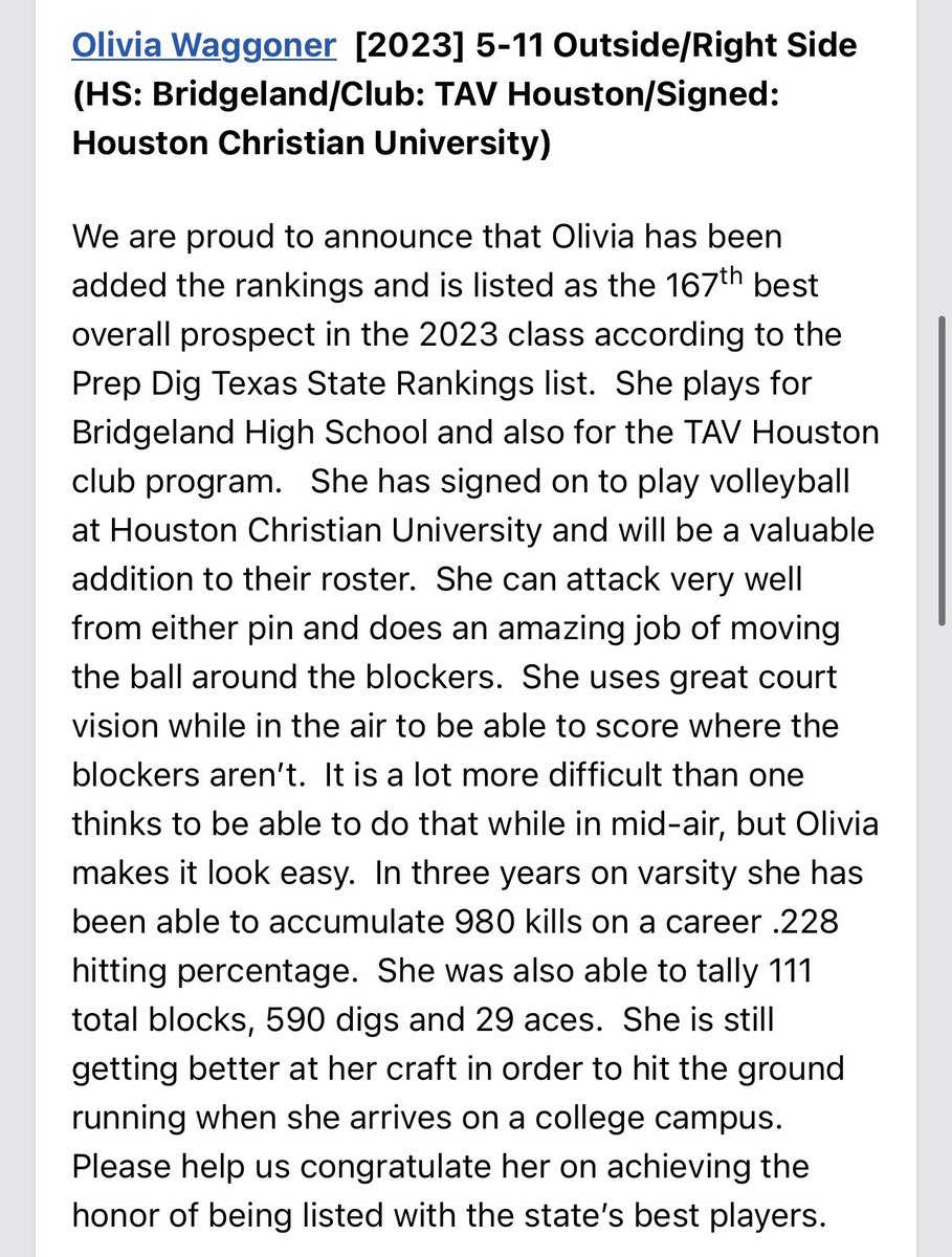 Thank you for the write up &amp; ranking <a href="/PrepDig/">Prep Dig 🏐</a> !! 😁

<a href="/TAVHouston/">TAV Houston</a> <a href="/HCUVolleyball/">HCU Volleyball</a>