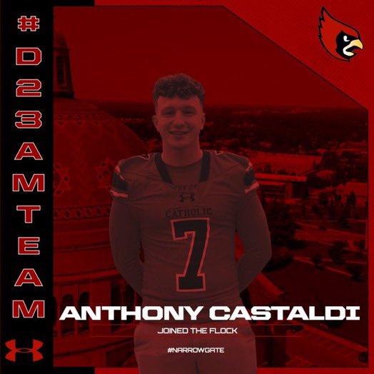 After a great phone call with <a href="/CoachMikeGut/">Mike Gutelius '92</a> I am blessed to announce my commitment to The Catholic University of America <a href="/CatholicU_FB/">𝘾𝘼𝙏𝙃𝙊𝙇𝙄𝘾 𝙐 𝙁𝙊𝙊𝙏𝘽𝘼𝙇𝙇</a>. Thankful for all of the people who have helped me reach my goal! #GoCards