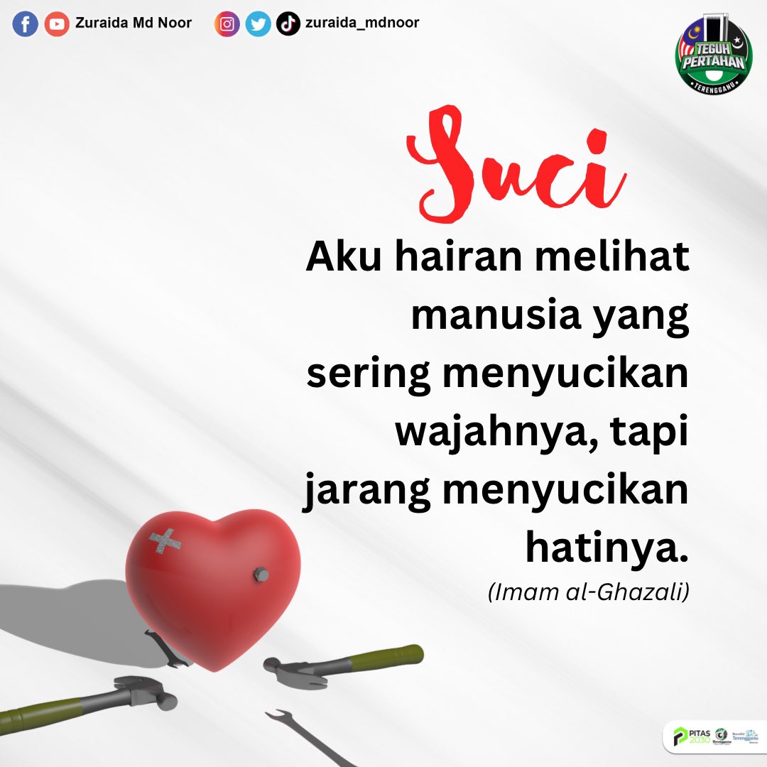 zuraida_mdnoor's tweet photo. Penyucian jiwa (tazkiyatun nafs) akan mengajar manusia untuk bersikap lebih baik. Dirinya akan terbentuk dalam keadaan zuhud, ikhlas dan bersih hatinya. https://t.co/E5ejV0sbJl