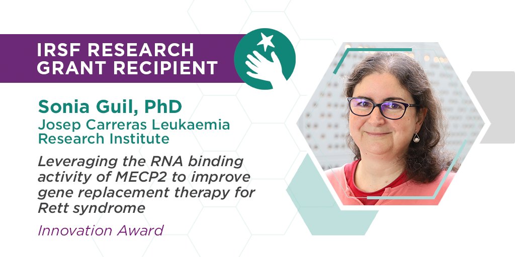 International Rett Syndrome Foundation (@rettsyndrome) on Twitter photo Congratulations to Dr. Sonia Guil (<a href="/GroupGuil/">Guil LAB</a>) at <a href="/CarrerasIJC/">Josep Carreras Leukaemia Research Institute (IJC)</a>, recipient of our Innovation Award Grant for the project "Leveraging the RNA binding activity of MECP2 to improve gene replacement therapy for #Rettsyndrome." More on research: buff.ly/3Ye0Qed #GeneTherapy Congratulations to Dr. Sonia Guil (<a href="/GroupGuil/">Guil LAB</a>) at <a href="/CarrerasIJC/">Josep Carreras Leukaemia Research Institute (IJC)</a>, recipient of our Innovation Award Grant for the project "Leveraging the RNA binding activity of MECP2 to improve gene replacement therapy for #Rettsyndrome." More on research: buff.ly/3Ye0Qed #GeneTherapy