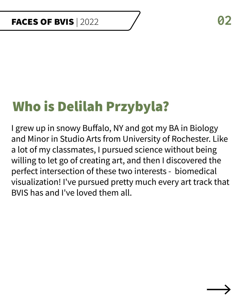 Faces of BVIS is a feature that spotlights our talented second-year students. Meet Delilah Przybyla! Follow this link to see the full post with their art: instagram.com/uic_bvis/ #facesofBVIS #SciComm