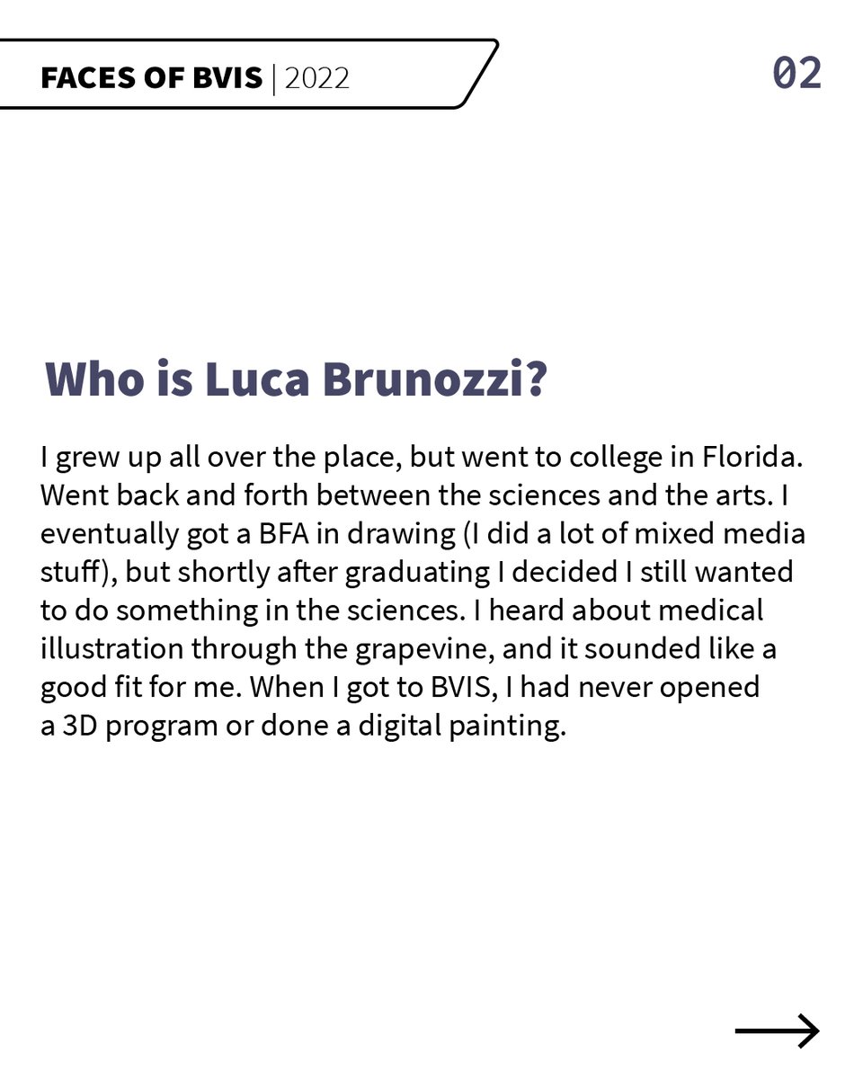 Faces of BVIS is a feature that spotlights our talented second-year students. Meet Luca Brunozzi! Follow this link to see the full post with their art: instagram.com/uic_bvis/ #facesofBVIS #SciComm