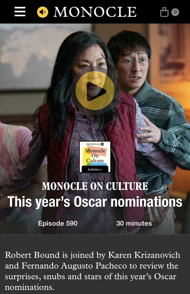 feap's tweet image. 🎞️📽️🏆 On Monocle on Culture this week talking Oscar nominations with @Krizanovich and @RobertBound - a good year for the Oscars, my favorites? Triangle of Sadness and Tár 🤎

#Oscar #Oscars2023 #Monocle #Tár #TriangleOfSadness #Awards 

monocle.com/radio/shows/mo…