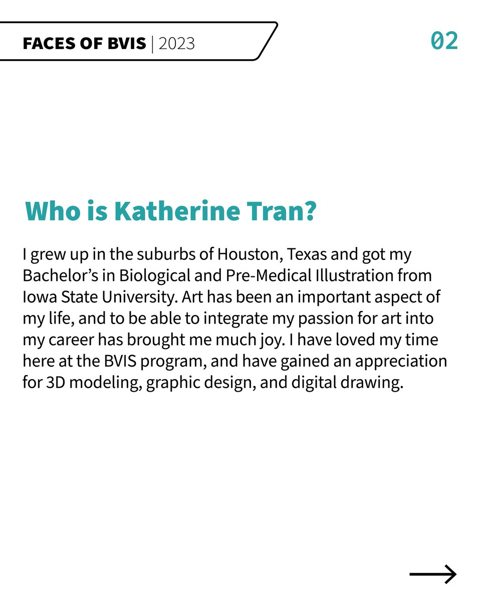 Faces of BVIS is a feature that spotlights our talented second-year students. Meet Katherine Tran! Follow this link to see the full post with their art: instagram.com/uic_bvis/ #facesofBVIS #SciComm