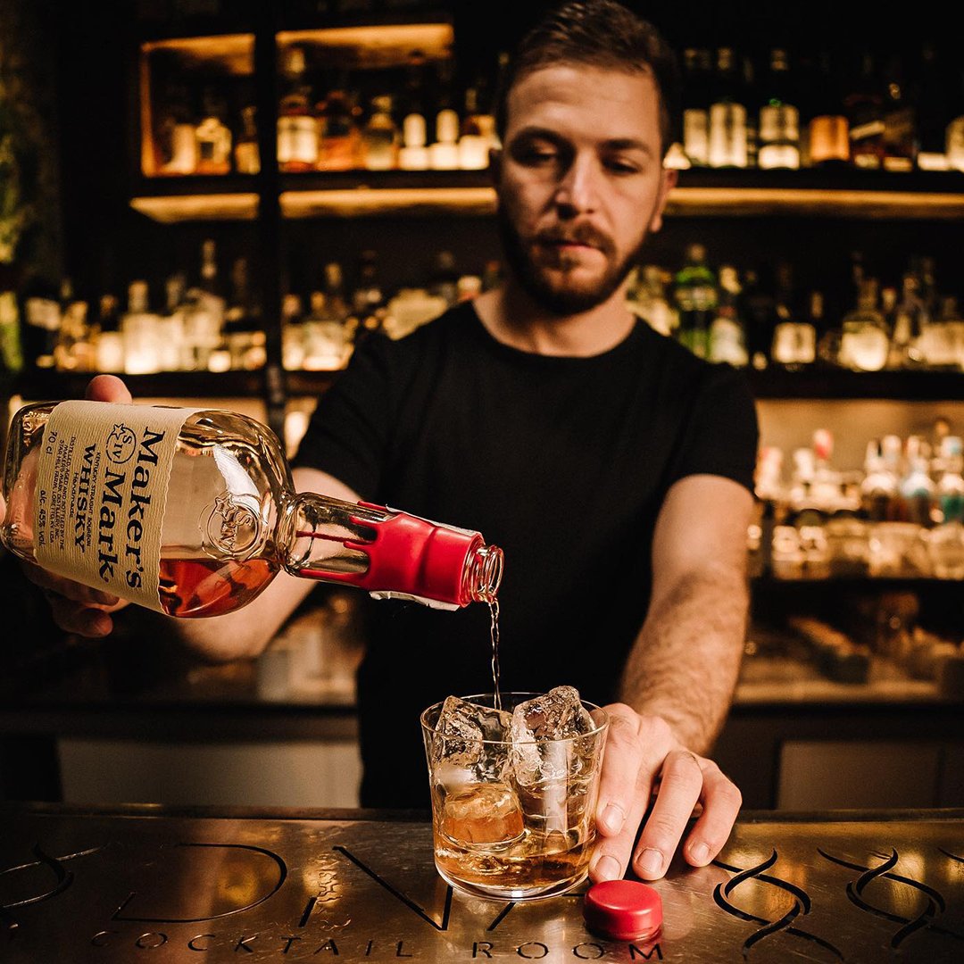 MakersMark's tweet photo. For the New Year, we’re starting a new series, #MakerOfTheMonth, where we highlight a different fan with the Maker’s spirit. Meet @alfonsomonaco_ our January #MakerOfTheMonth. Just look at that pour. https://t.co/BzjRNeBbm6