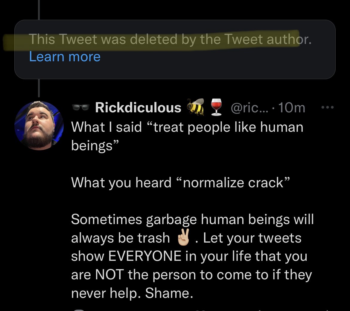 rickdiculous23's tweet image. They were smart to delete. 

2023 is the year we STOP acting like treating those suffering addiction like human beings means we’re “normalizing” or “supporting” the drug. #BeKindToOneAnother #EndAddiction