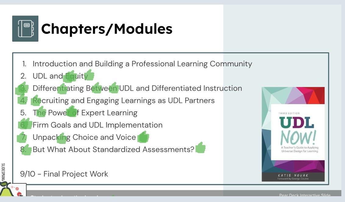 AplinEDU's tweet photo. 🎉Kicking off our new #UDLinD5 graduate course tonight with Ts from across our district
🧰We're using @KatieNovakUDL #UDLNow as our textbook & @PearDeck @KamiApp
🎳Great conversations as we move from UDL Explorers to UDL Idols!
#OurD5Story https://t.co/8s5pJ0TZhz