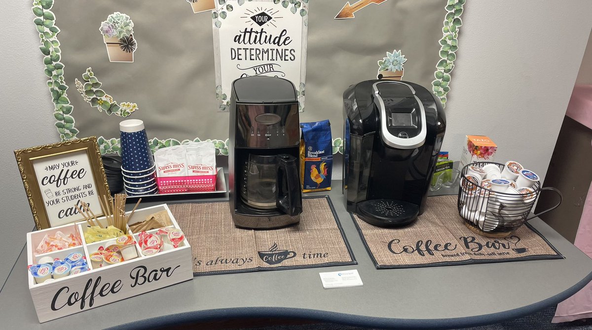 MRELunchBunch's tweet photo. MRE staff coffee bar is up and running to keep staff energized and going throughout the day! Thank you to Mario Rector at Principal Financial Network for sponsoring us. ☕️ https://t.co/I8UMIK7Xfm