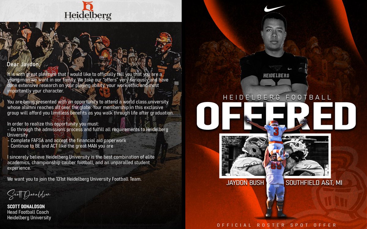 Blessed to receive an offer from Heidelberg University! @CoachAvila50 @RisingStars6 @S_Warriors_FB