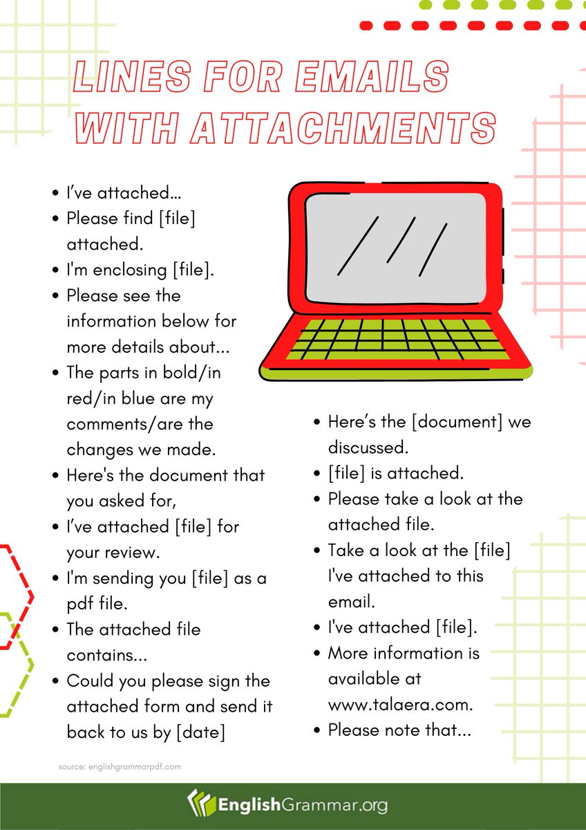 Lines you can use for emails with attachments #emails #writing #grammar