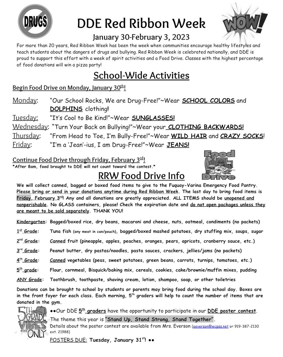 DDEPTA_21's tweet photo. The Red Ribbon Week Food Drive has kicked off to a wonderful start, thanks to all your donations.
Classes with the highest percentage of food donations will win a pizza party!
@DDEDolphins https://t.co/LlshhAzlpD