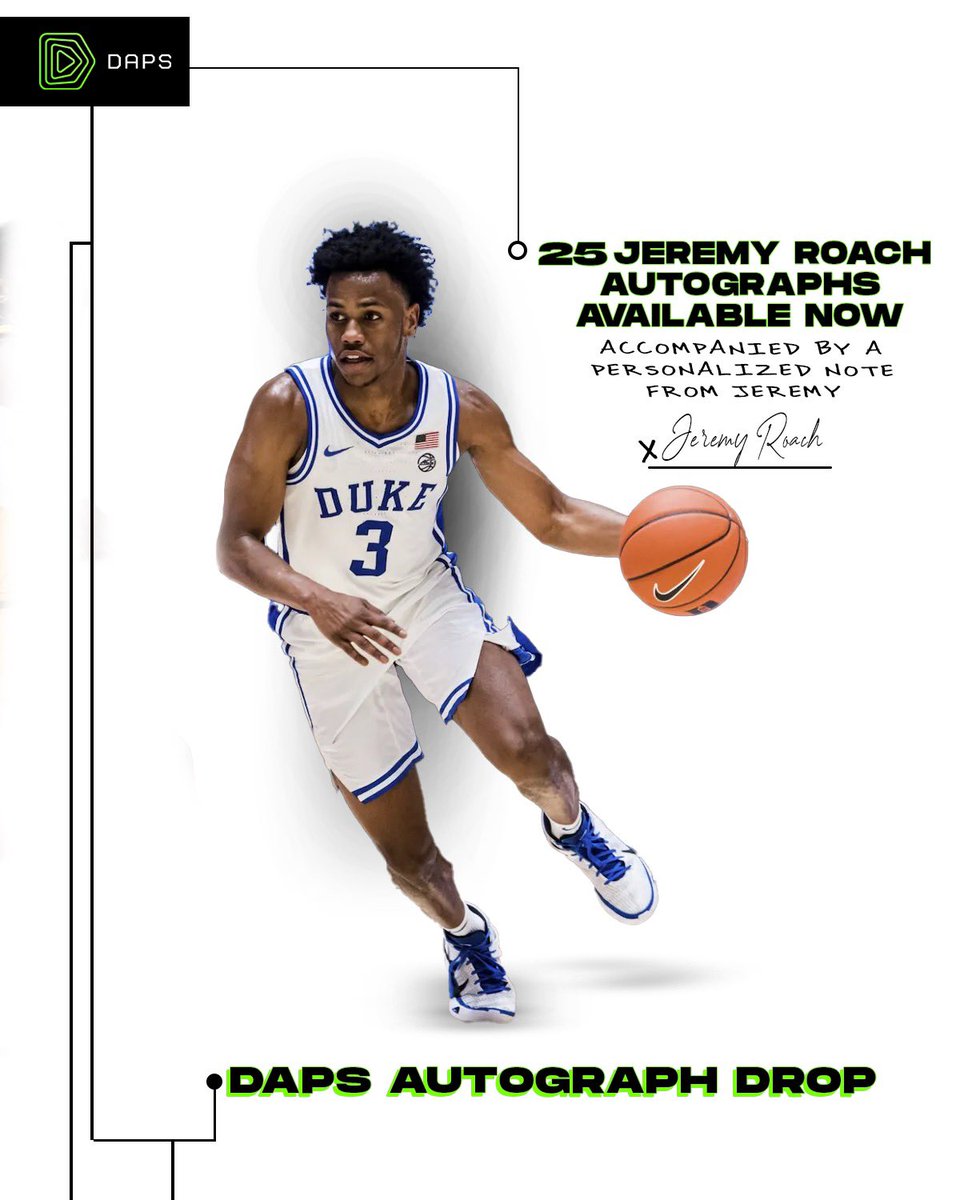 Duke fans! Jeremy Roach (@jeremyroach10) just dropped 25 autographed pictures on the Daps app. Each one comes with a personalized video from Jeremy. Hit the link below to download the app and cop one while supply lasts! 📲 apps.apple.com/us/app/daps-at…