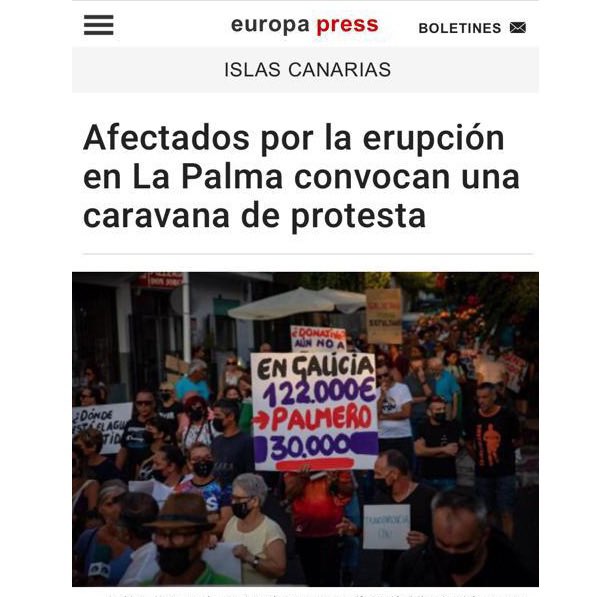 Afectados por la erupción en La Palma convocan una manifestación de protesta. (Europa Press) 

#compartelarealidad #Burlonas #murgassc1 <a href="/HGonar/">Humberto Gonar</a> <a href="/Lolita_Pluma/">🇮🇨Lolita_Pluma🇮🇨 </a> <a href="/PedroMengibarTF/">Pedro Mengibar</a> <a href="/murgueromajader/">Murguero Majadero </a> <a href="/MurgasCanarias/">Murgas Canarias</a> <a href="/mdaswani/">MANOJ DASWANI 🏴󠁧󠁢󠁳󠁣󠁴󠁿</a> <a href="/juanjo_ramos/">𝑱𝒖𝒂𝒏𝒋𝒐 𝑹𝒂𝒎𝒐𝒔</a>