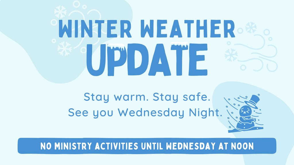 FBCBOERNE's tweet photo. Due to inclement weather conditions, all FBC Boerne ministry activities are canceled, and church offices will be closed until Noon on Wednesday, February 1. 

➡️ We will have Wednesday Night activities on Wednesday, February 1.

Stay safe. Stay warm. See you Wednesday night! https://t.co/Meq7xbKDE1