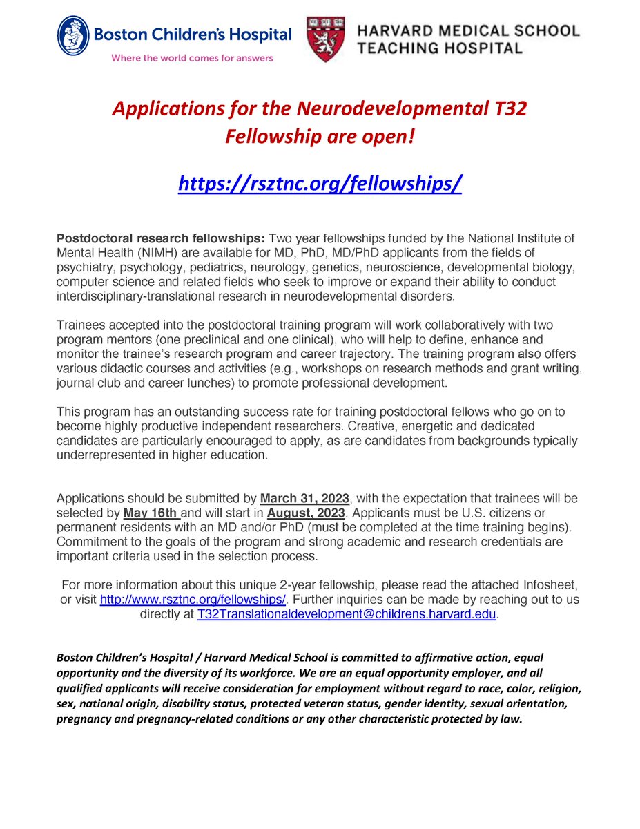 T32 Fellowship opportunity at BCH....and you could work with ME!!! I am so excited to mentor early investigators and help them develop their research program. If you are interested in developing an application, please reach out!