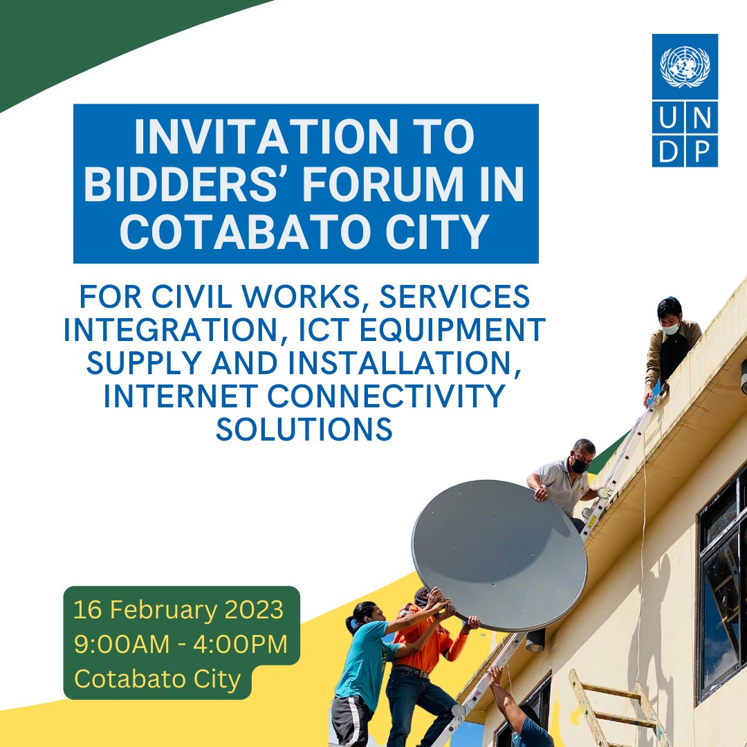 ❗Calling all civil works contractors/companies, #systemsintegration firms, #ICT companies, and internet connectivity solutions providers to attend the 𝗕𝗜𝗗𝗗𝗘𝗥𝗦’ 𝗙𝗢𝗥𝗨𝗠. 

📅 16 Feb 2023
⏰ 9:00AM to 4:00PM
📍 Cotabato City

REGISTER: bit.ly/3JsJMN7