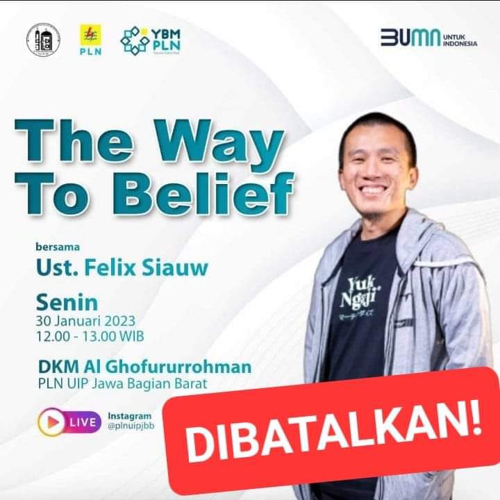 Felix Siauw hipokrit!

NKRI dia cap sbg sistem kafir dan thaghut. 
Tp kok dia mau jadi pembicara di badan usaha milik negara, yg menurut dia thaghut. 
Lembaganya dikafir2in, tp honornya mau nerima. 
Dasar pejuang khilafah hipokrit. 
Baguslah acaranya dibatalkan.