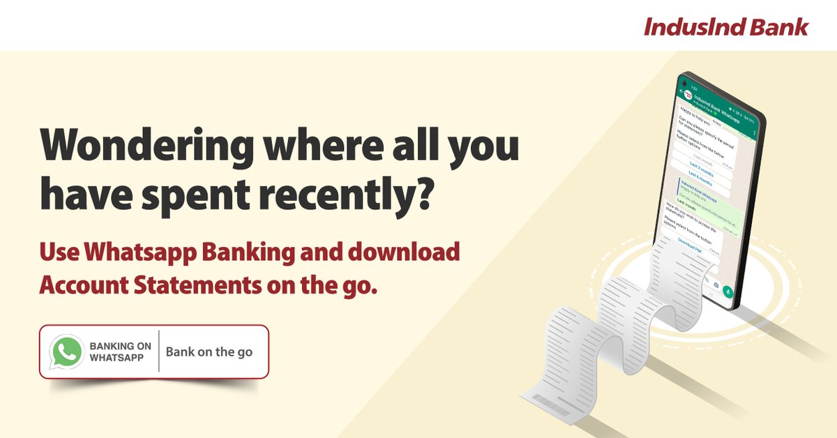 MyIndusIndBank's tweet photo. WhatsApp banking helps you with banking services like account statements, balance inquiries, mini statements, debit card block, etc in a secure way on WhatsApp.
Click here to know more: https://t.co/rKmlAKqxjX
#IndusindBank #WhatsappBanking #ConvenientBanking #AccountStatements https://t.co/26Fc2DoXHC
