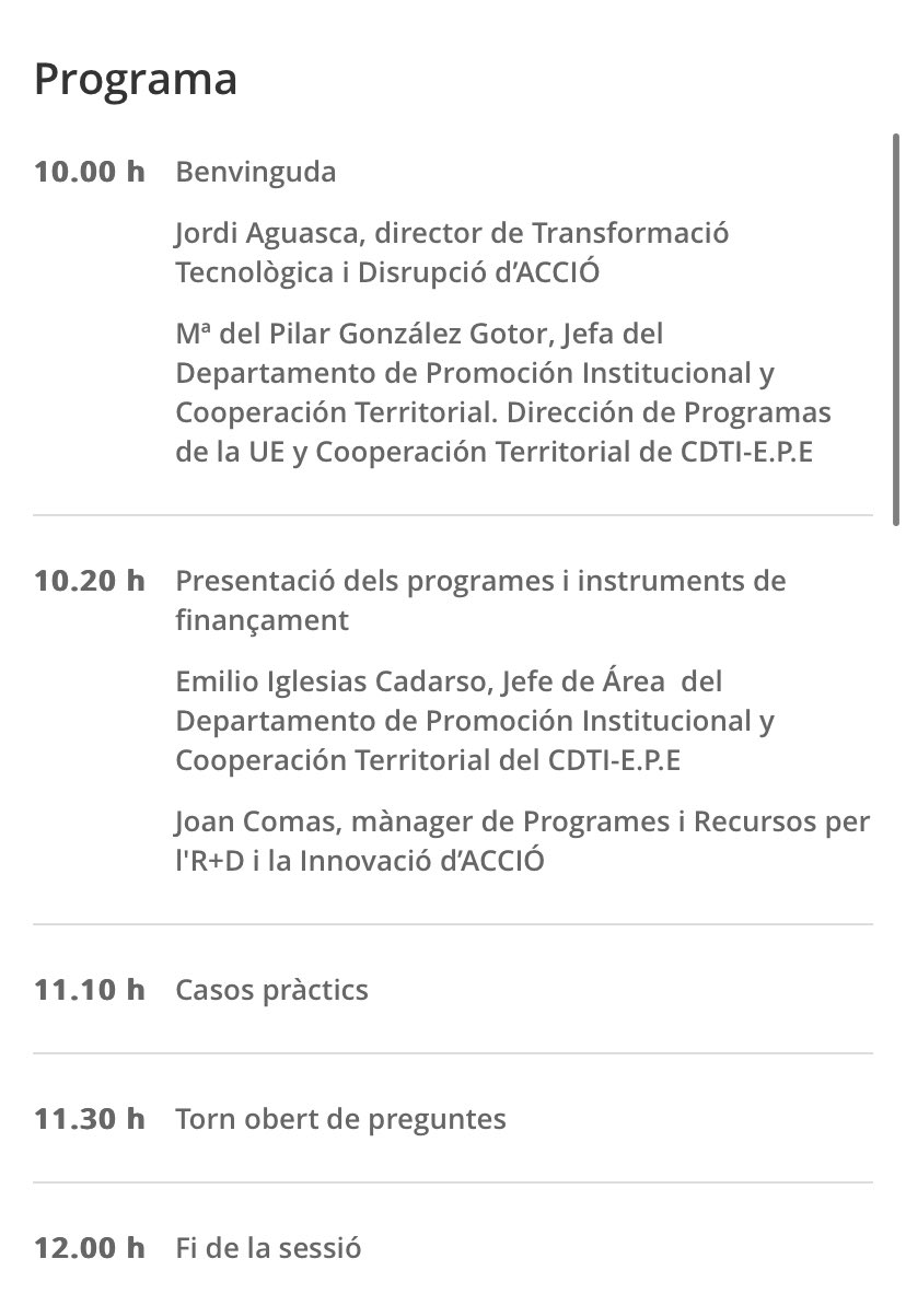 💡El proper 23 de febrer la sessió “Instruments i ajuts del @CDTI_innovacion i ACCIÓ per a projectes d'R+D+i nacionals” a la Sala d’actes d’@accio_cat a Barcelona
#Informaciósobreajuts #ajutsRD #tecnologia…t’hi esperem!! Inscriu-te: agenda.accio.gencat.cat/cercador/-/act…