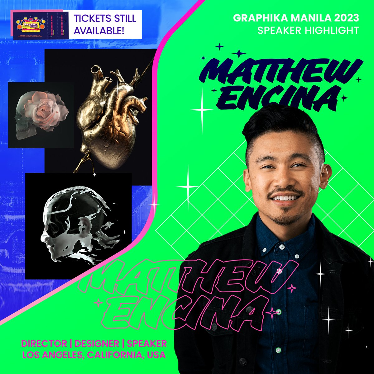 Graphika Manila (@graphikamanila) on Twitter photo Matthew Encina <a href="/matthewencina/">Matthew Encina</a> is a creative professional working in the fields of design, advertising & content creation. He will be joining 11 other speakers in Graphika Manila 2023 at the SMX Convention Center, Pasay on February 11 & 12, 2023. Tickets graphikamanila.com Matthew Encina <a href="/matthewencina/">Matthew Encina</a> is a creative professional working in the fields of design, advertising & content creation. He will be joining 11 other speakers in Graphika Manila 2023 at the SMX Convention Center, Pasay on February 11 & 12, 2023. Tickets graphikamanila.com