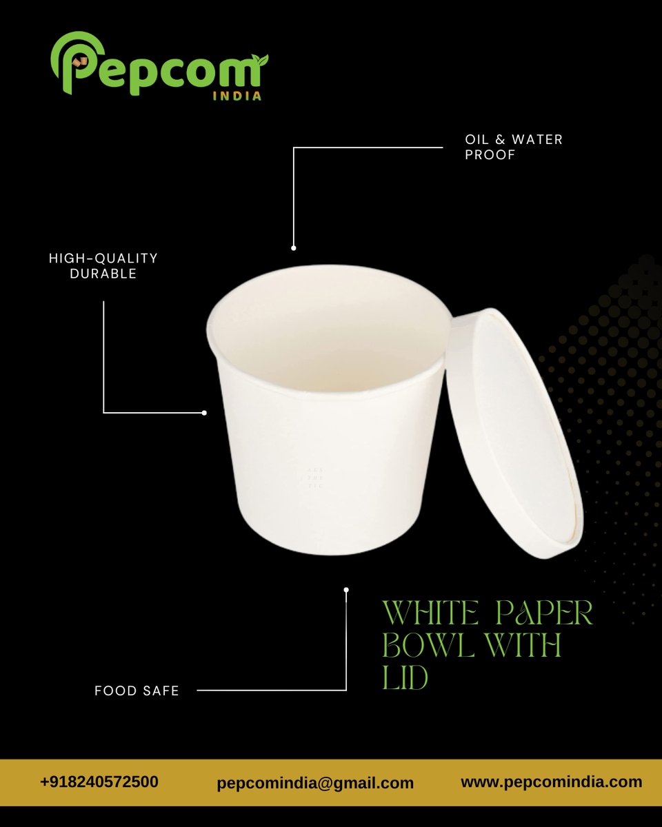 White Paper Bowl with Lid
✅ Oil & Water Proof 
✅ High Quality Durable 
✅ Food Safe

#manufacturers #madeinindia #paperpackaging #cloudkitchen #zomato #swiggy #foodcontainer #exporter #packaginginnovations #kraftpaperbag