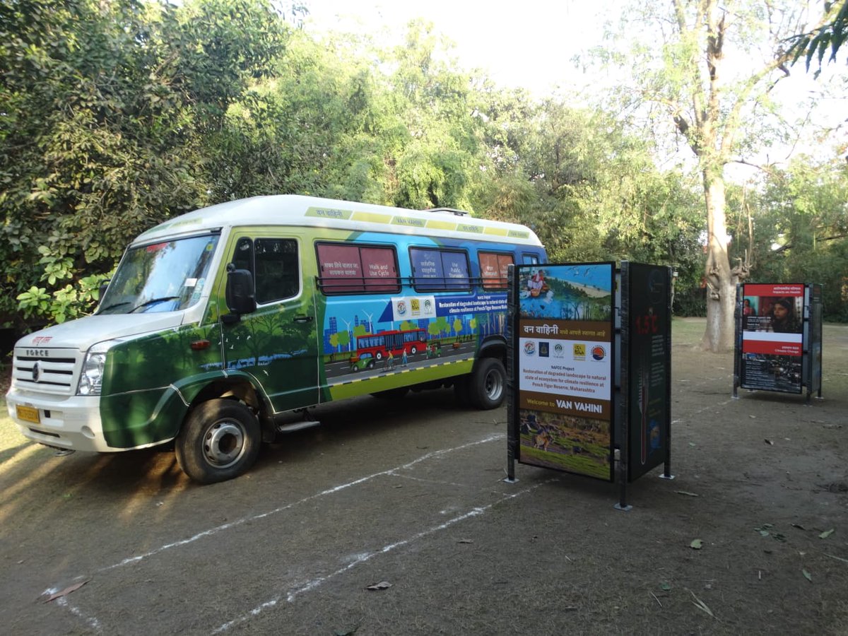 CEEahmedabad's tweet photo. #CEEStudio has completed the design and fitting out of a Mobile Exhibition Bus called "#VanVahini" for @PenchMP, #Nagpur. The bus was designed for Public Education and Awareness Programme on #ClimateChange and has now been handed over to the agency. https://t.co/bCdDTaHv26