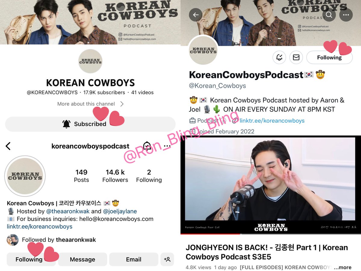Ron_Bling_Bling's tweet photo. Aaron’s Seasons greeting giveaway 💝
(Ships worldwide)

Reply with Screenshot
1.Follow &amp; Subscribe to KCB YouTube, Instagram &amp; Twitter
2. Watch KCB : https://t.co/q1ktTMeaDN

#KoreanCowboys #코리안카우보이스 #아론 #곽아론 #ARON #AARONKWAK #THEAARONKWAK #AARON #JOEL #조엘 #YEEHAW https://t.co/f8ppM8WLr6
