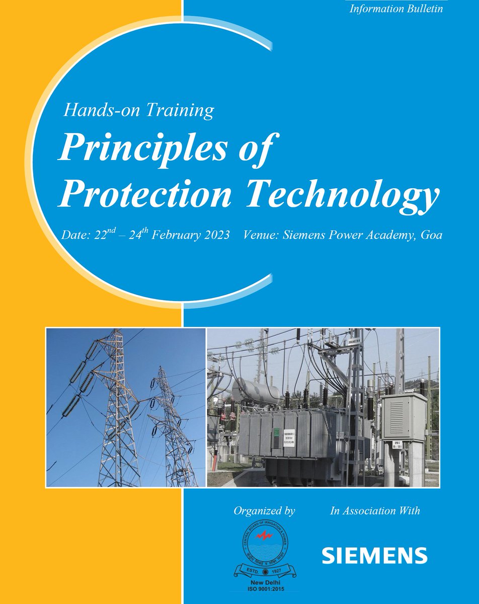 cbip_india's tweet photo. @cbip_india &amp; Siemens is organizing hands-on training with practical demonstrations on  “Principles of Protection Technology” on 22–24 Feb 23 at Siemens Power Academy, Goa. The training is being organized with a view to sharpening the technical skills of Engineers in the country. https://t.co/5TFyKG9H8R