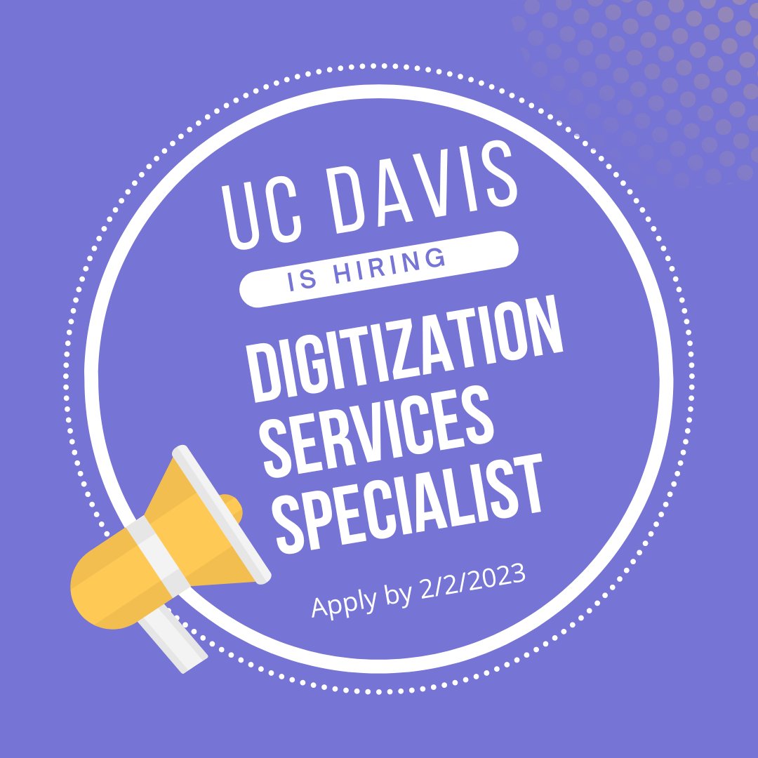 sjsu_saasc's tweet image. The UC Davis Library is looking for a Digitization Services Specialists. 
careerspub.universityofcalifornia.edu/psp/ucdavis/EM…
#ucdavis #digitizationservices