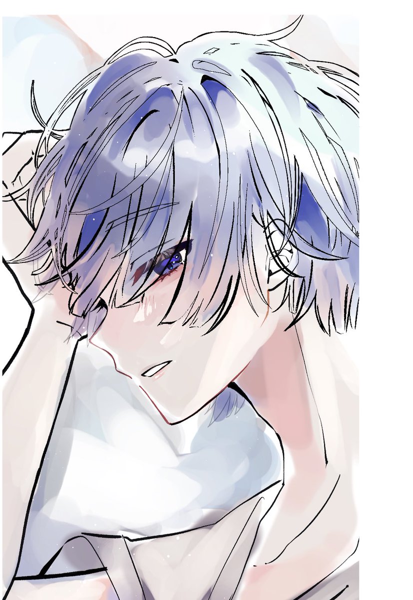 1boy solo male focus blue eyes blue hair looking at viewer short hair  illustration images