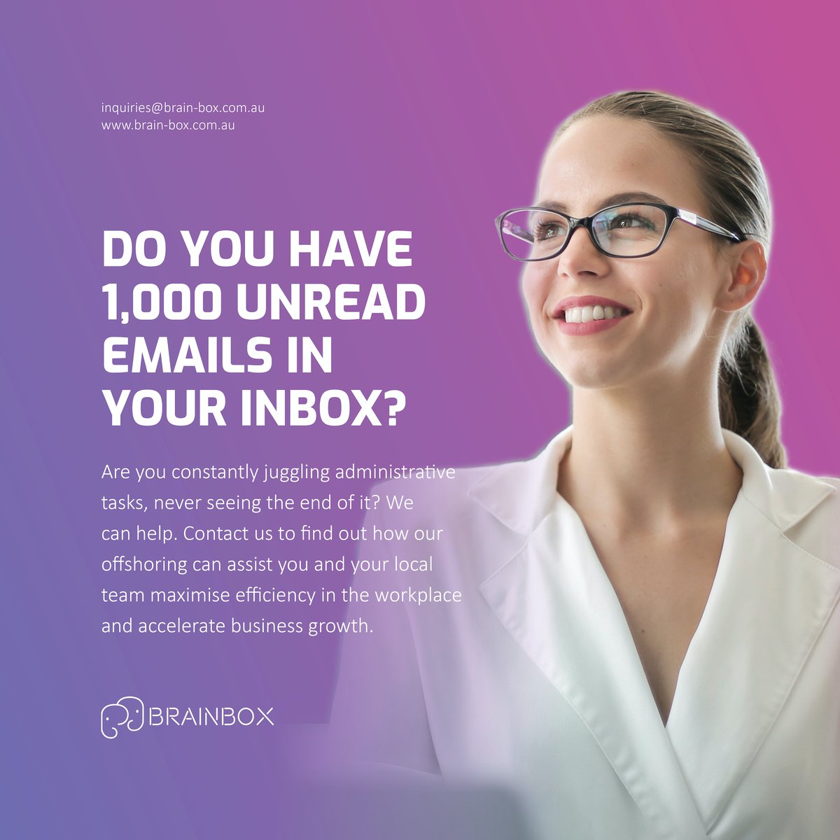 hello_brainbox's tweet photo. Are you drowning in a sea of unread emails? Then, it might be time to hire an executive assistant. Learn more about how we can help you find the right EA for your business here: https://t.co/dHx2XEBdSM

#wearebrainbox #businesssolutions #offshoring #productivity #businesstips https://t.co/8L9ExZhAvK