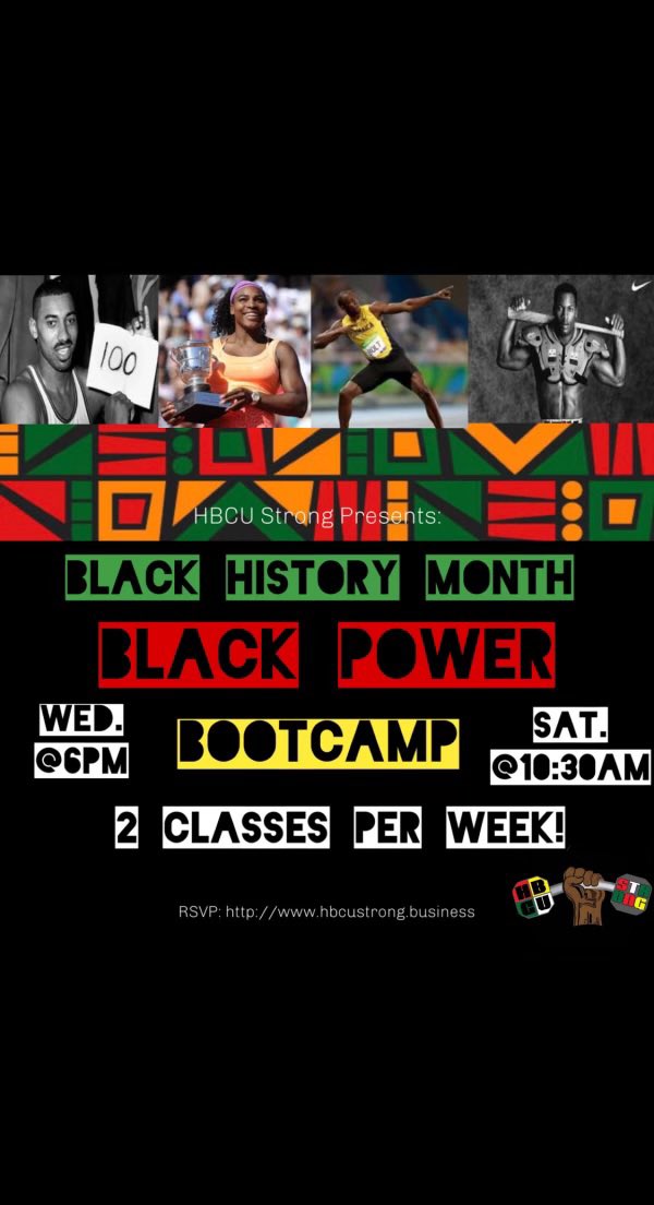 Don’t miss out! Engage in your POWER✊🏾and celebrate all month long! RSVP for our weekly bootcamps and join a STRONG community striving to uplift those around them. Sign up at hbcustrong.business now! Only $5 per class!

#workout #blackhistorymonth #fitness #hbcu #hbcustrong