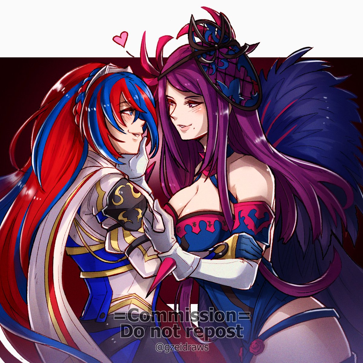 2girls armor bare shoulders blue hair braid breasts crown braid  illustration images