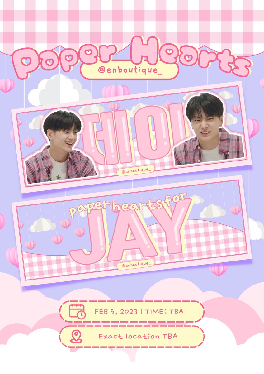 ً    ᐢ⑅ᐢ
꒰ ˶• ༝ •˶꒱
./づ~ ♡ Paper Hearts for 제이 ! ‧₊˚

hello! i'll be giving away jay banner freebies on feb 5 [day 3] !

🌷like &amp; rt
🎀 1:1 (open for trades <3)
🎟️ limited qty ><

show this tweet to me when claiming~

see you there ! ♥︎

#MANIFESTO_IN_MANILA
