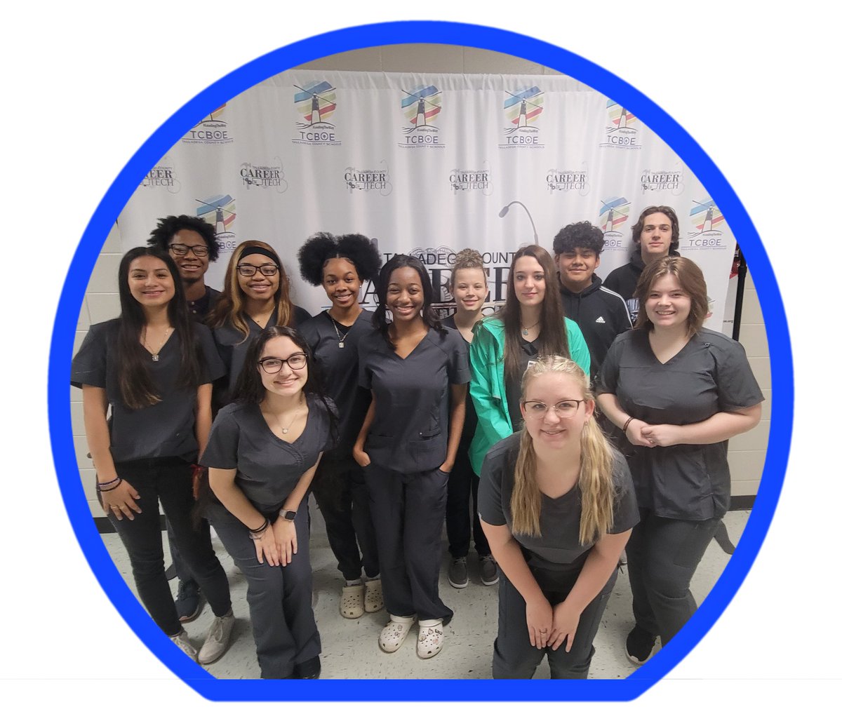 HealthCare2B's tweet photo. EMR Students looked sharp in their pewter scrubs today. I am super proud of this group and they are certainly going to set the bar for our EMR pilot program. https://t.co/EeW6DI6sZw