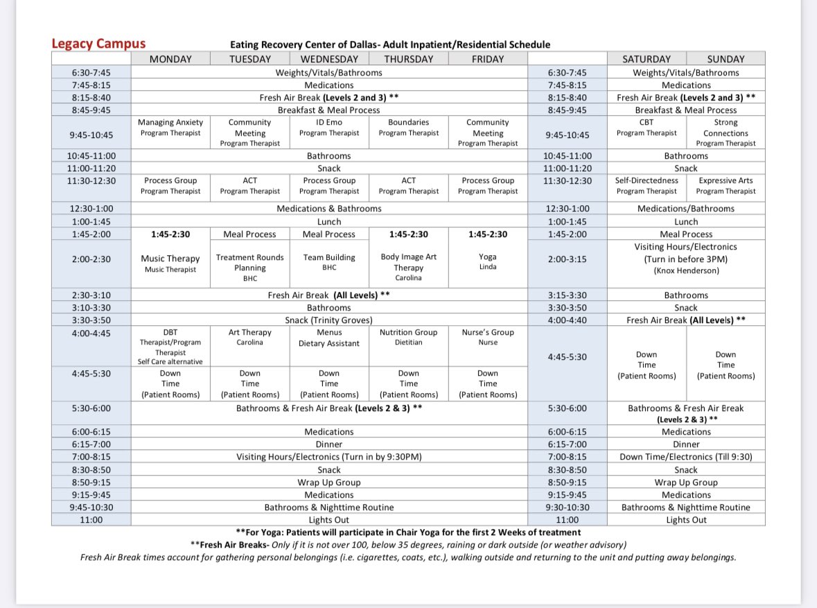 tinyorenda's tweet photo. my schedule when i go inpatient i’m planning on discharging myself after inpatient or residential and then losing weight sorry not sorry 🤠🫡 https://t.co/2KGwmLyVBc