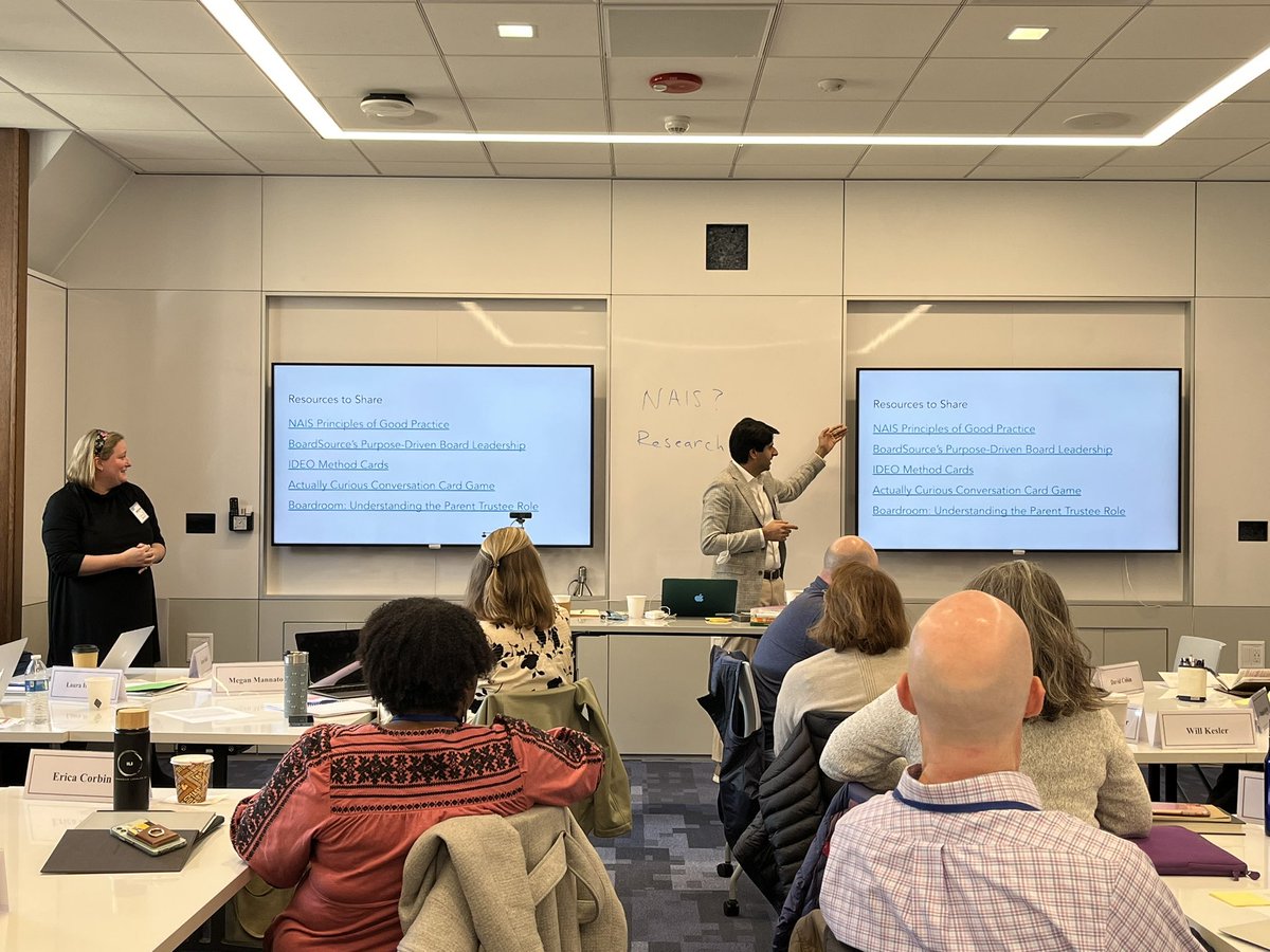 Thank you to Lauren Rogers & Ahmed Najm from @vupeabody for today’s session on building a strong governance structure utilizing @NAISnetwork data and research @KlingensteinCtr #HeadsFellows23 #indyschools #leaderlearning #creative #leadership