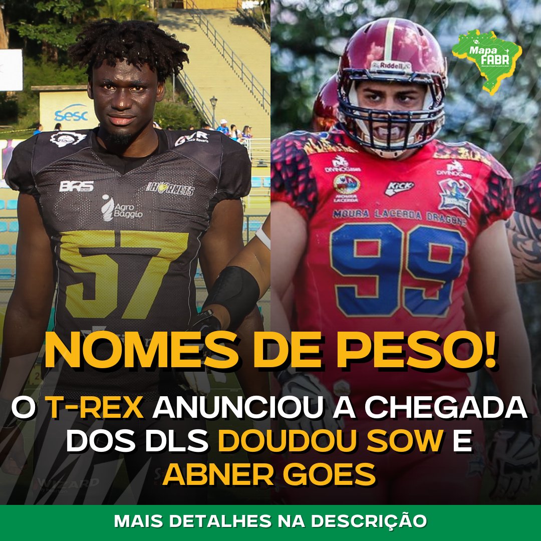 MapadoFABR's tweet photo. Ontem foi dia de anúncio DLs no T-Rex:

🔹Doudou Sow: 🇸🇳que apareceu muito bem no POA Pumpkins, foi para o Hornets p/ BFA e tem muito potencial

🔹Abner Goes: um dos jovens de destaque do Dragons, outro que tem potencial pra ser lapidado pelo Coach Teran https://t.co/XnjT32Tx5z