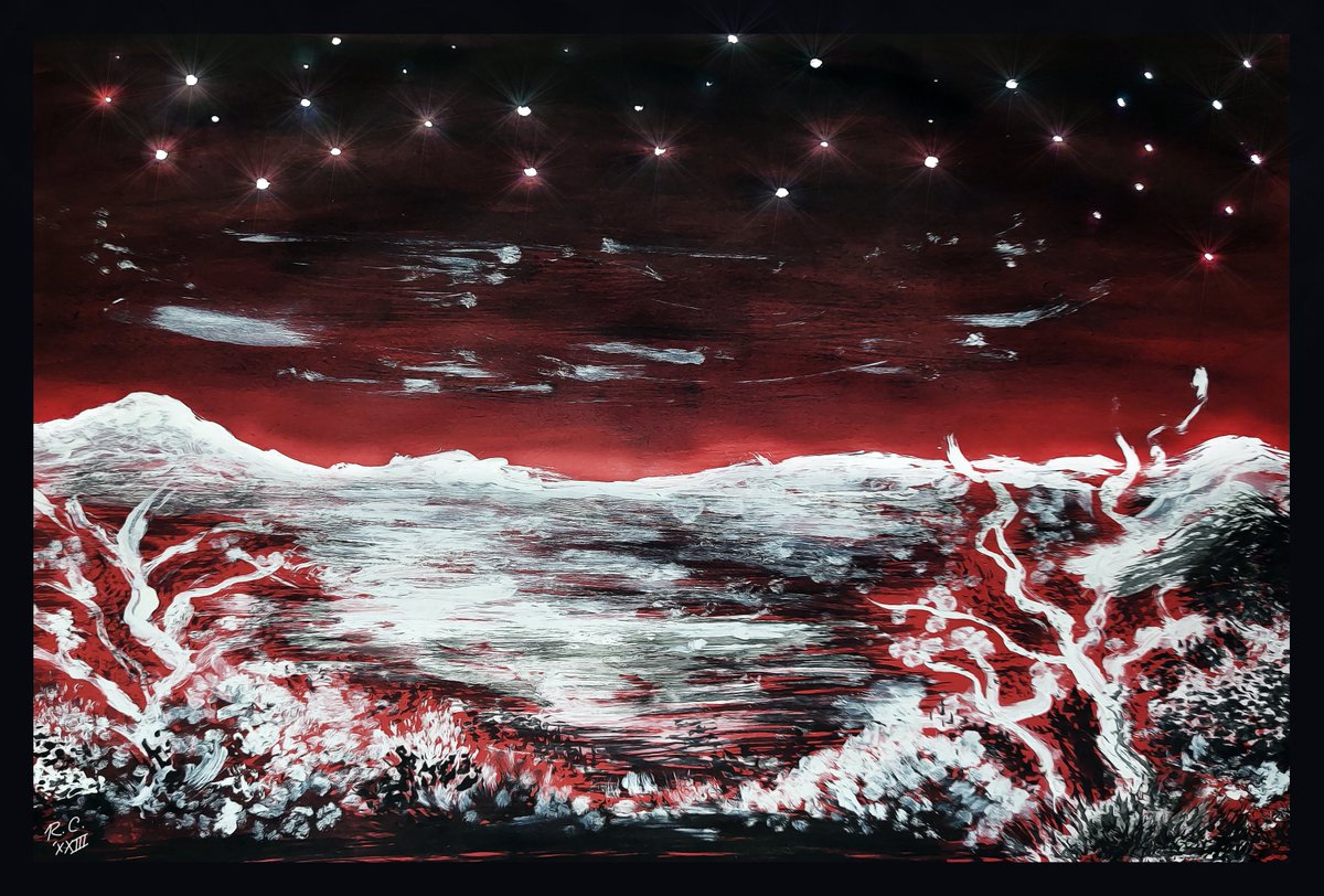 OctazureArts's tweet photo. "Rocky Candy Stars on Snowy Plains"

Whipped up an impromptu winter artwork to end the month of January cuz why the fuck not

Red paper, ink, white-out, &amp; PSCS6 Extended
Artwork(c)R.C. Jan. MMXXIII A.D. https://t.co/eVyZJwU8Cc