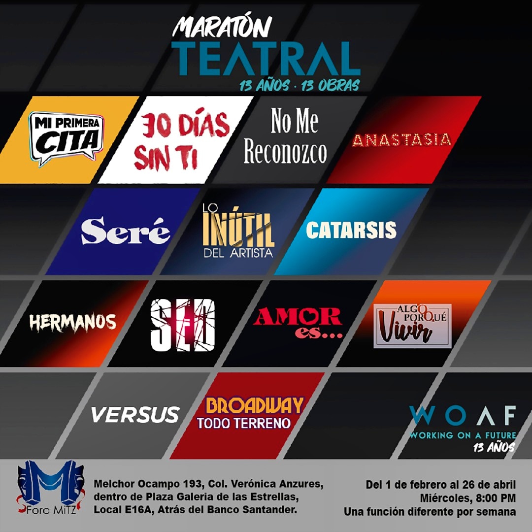 Llegó el momento de celebrar las 300 y 400 representaciones de #MiPrimeraCita este miércoles 1 de febrero a las 8pm en #ForoMitz dentro del Maratón 13 años <a href="/WOAFuture/">Working On A Future</a>
Y como queremos que todos sean parte de esta celebración...
*PASES DOBLES*
Solo manda un twit con tu nombre.🤩🎭