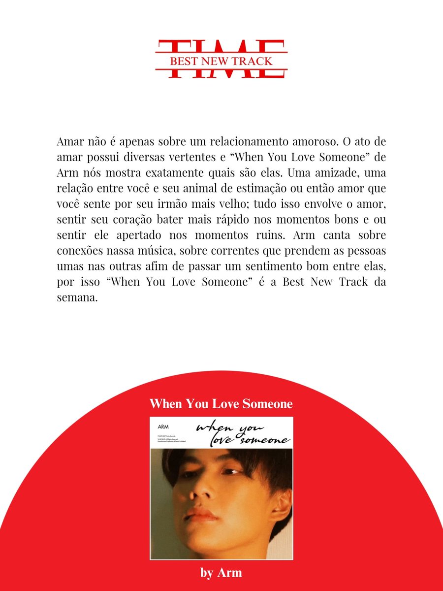 Time's weekly Best New Track is “When You Love Someone” by Arm (@acervoarm).