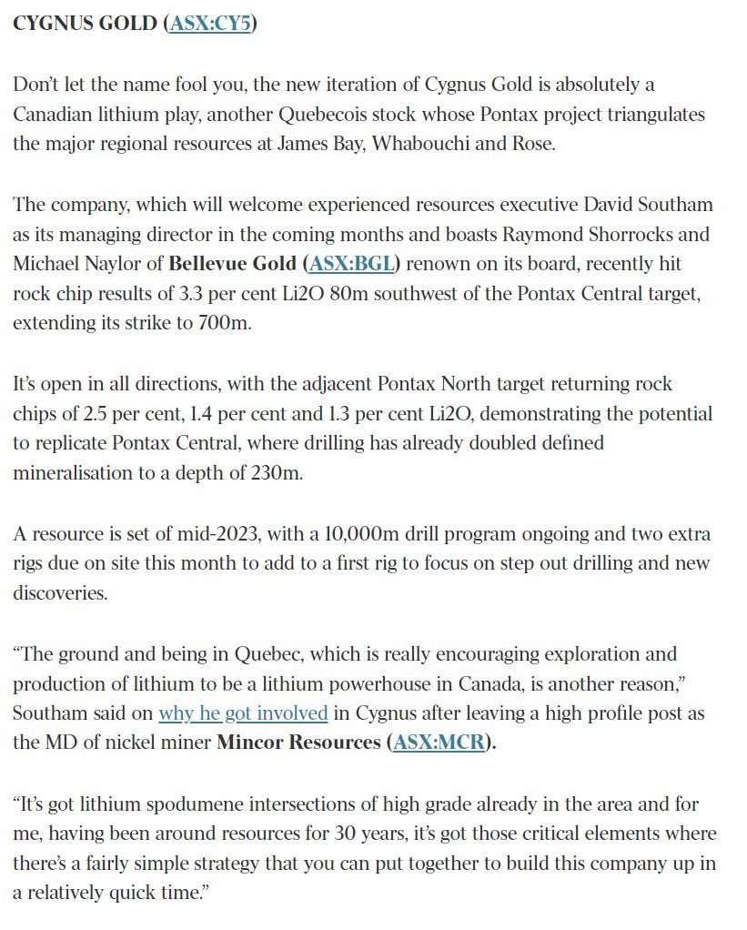 RR_Stars's tweet photo. The Australian's report on @CygnusGold and its plan to unleash a maiden resource for its #Pontax lithium project in Canada in the middle of this year.
https://t.co/wzbql5Novh
#CY5 #lithium #exploration https://t.co/SqqWUtkJJ6