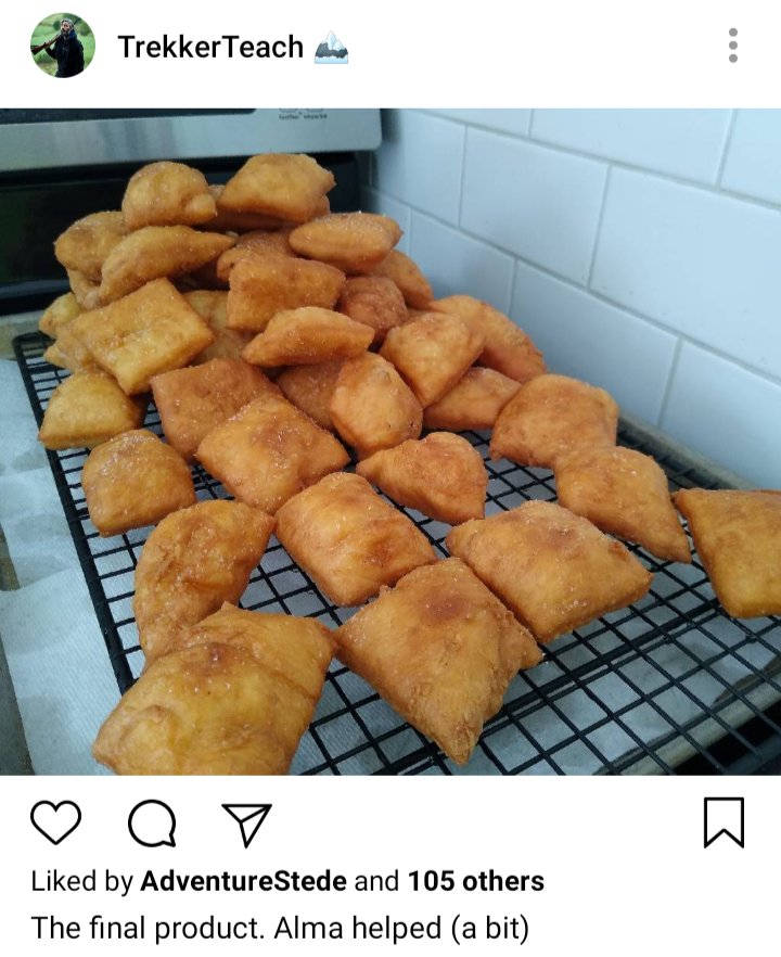 Ed's IG. Photo of parāoa pārai. Caption reads "the final product. Alma helped (a bit)" 