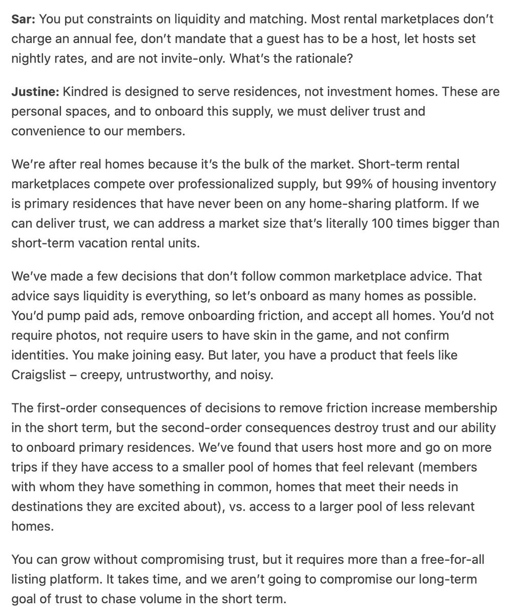 Sar Haribhakti (@sarthakgh) on Twitter photo "Kindred is designed to serve residences, not investment homes. These are personal spaces, and to onboard this supply, we must deliver trust and convenience to our members."
sarharibhakti.substack.com/p/swapping-hom…
My latest is with <a href="/JustinePalefsky/">Justine Palefsky</a>
On liquidity and matching : "Kindred is designed to serve residences, not investment homes. These are personal spaces, and to onboard this supply, we must deliver trust and convenience to our members."
sarharibhakti.substack.com/p/swapping-hom…
My latest is with <a href="/JustinePalefsky/">Justine Palefsky</a>
On liquidity and matching :